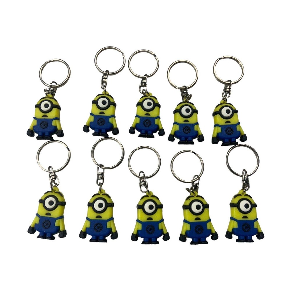 Minions Stuart Despicable Me Keychains Key Ring Set of 10 NEW Birthday Party Bag